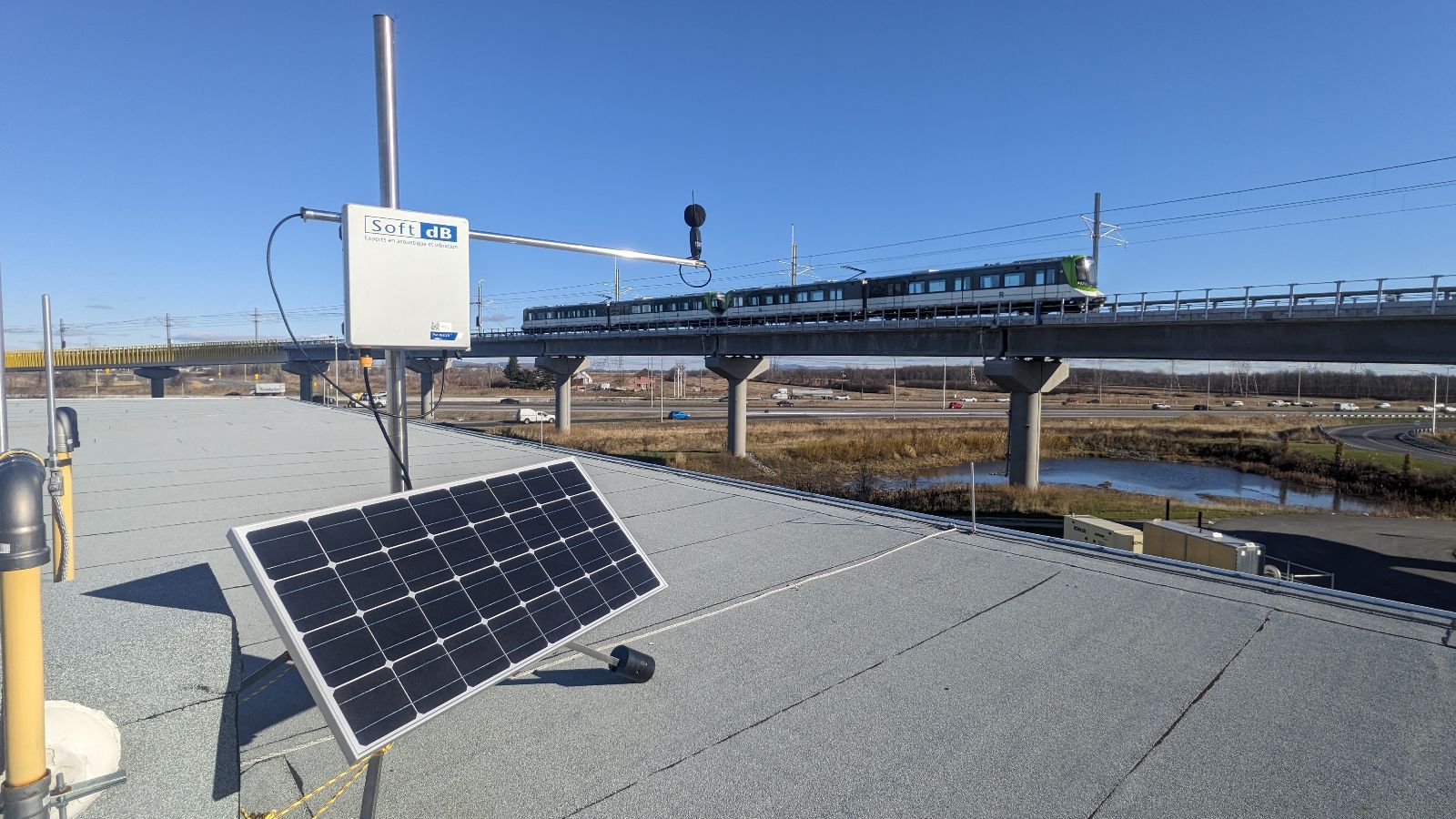 Soft dB’s Watch Station monitors environmental noise levels near a railway line to ensure ongoing compliance with NPC-300 noise limits.
